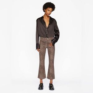 Frame Denim Le Crop Mini Coated Bootcut Jeans in Leopard Size 28